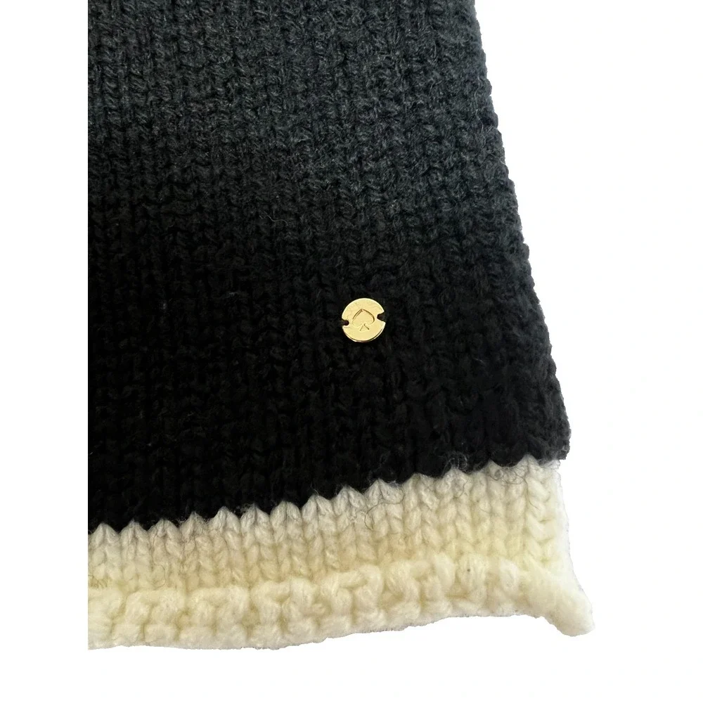 kate spade new york Knitted Winter Scarf Black‎ White Trim Wool Blend 10
